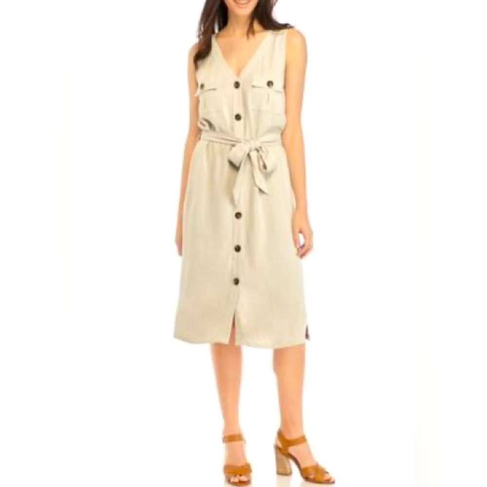 New Direction Sleeveless Button Down Linen Blend Midi Dress L